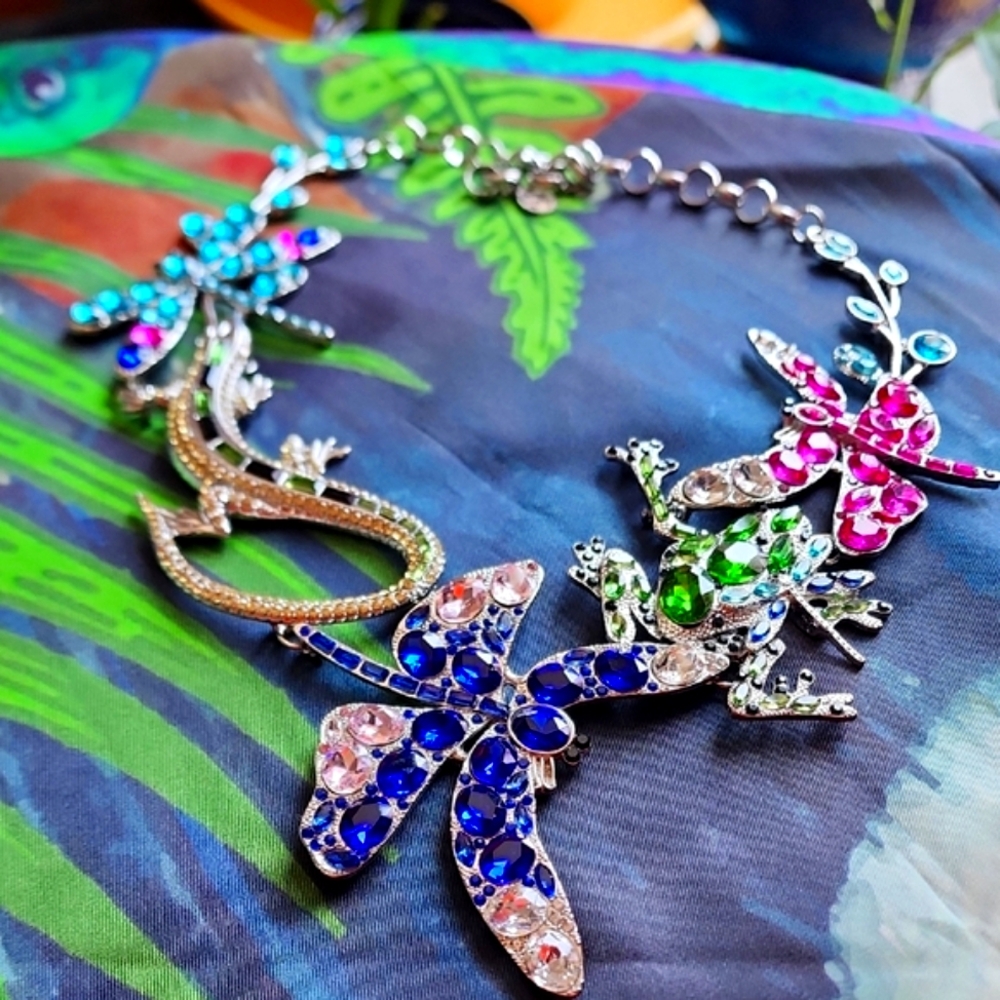 Sassy Jones Blue and Pink Critter Crystal Necklace